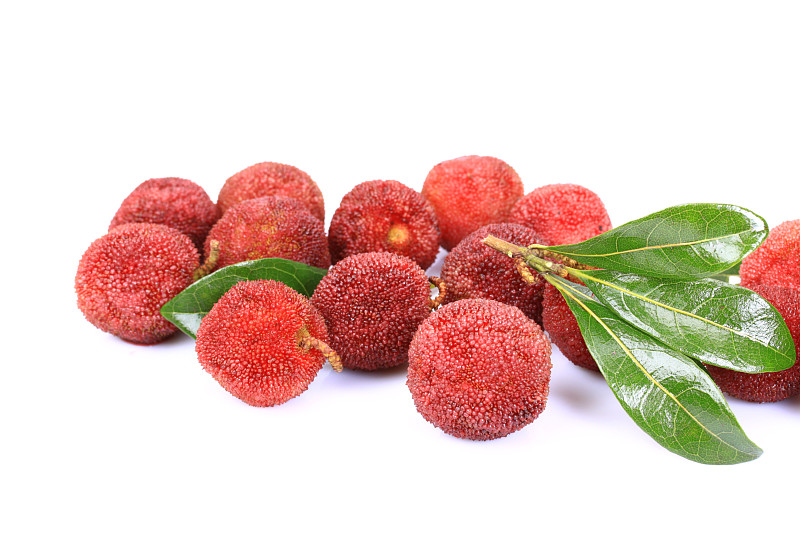 Red,bayberry，Arbutus,,on,the,white,background