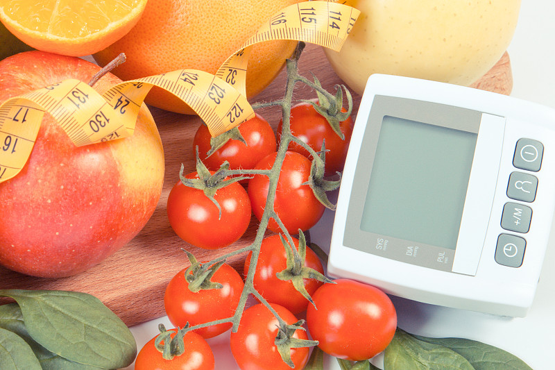 血压计,厘米,蔬菜,水果,卷尺,脉搏图,膳食纤维,水平画幅,素食