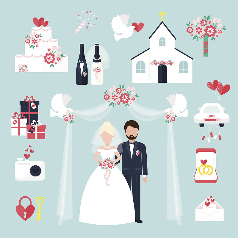绘画插图,矢量,符号,伴侣,婚礼,化学元素周期表,庆祝,约会,装饰,布置