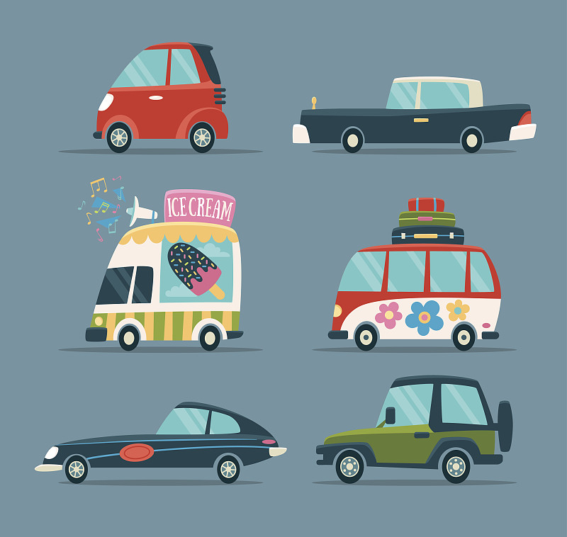 卡通,交通,面包车,载人车,轿车,汽车,城镇,复古风格,平坦的,迅速