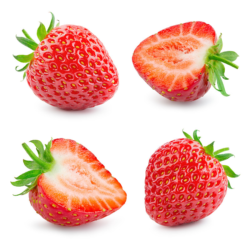 草莓,熟的,浆果,清新,白色背景,分离着色,近景,多汁的,自然界的状态,素食