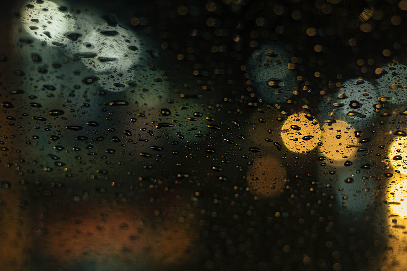 雨,窗户,夜晚,城市,在之后,雨滴,湿,玻璃,城镇,市区