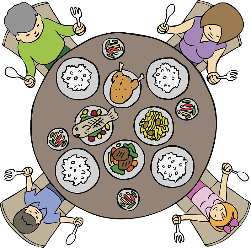 膳食,晚餐,矢量,家庭,餐具,艺术,水平画幅,绘画插图,卡通,泰国