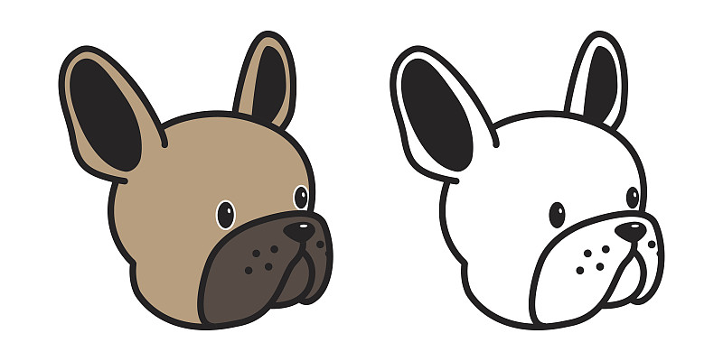法国斗牛犬,绘画插图,卡通,狗,矢量,似人脸,褐色,动物头,爪子,梗犬