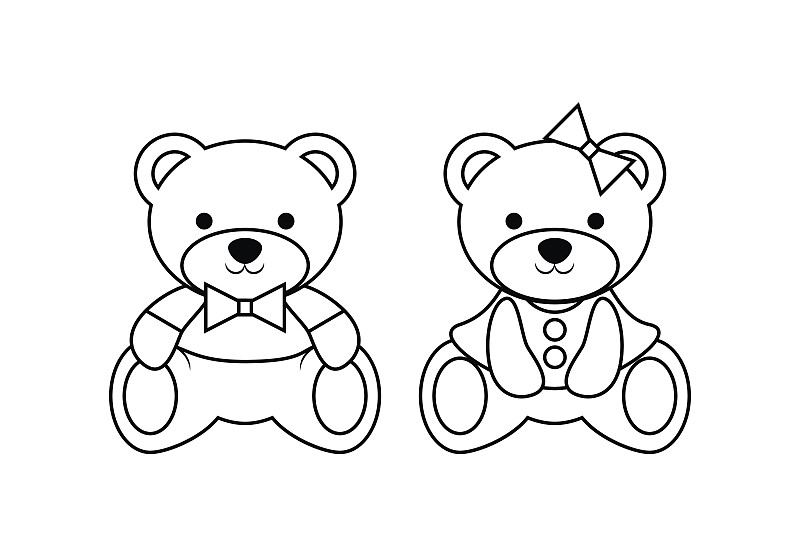 熊,轮廓,小熊,幼兽,泰迪熊,彩色书,塞满了的,艺术,水平画幅,绘画插图