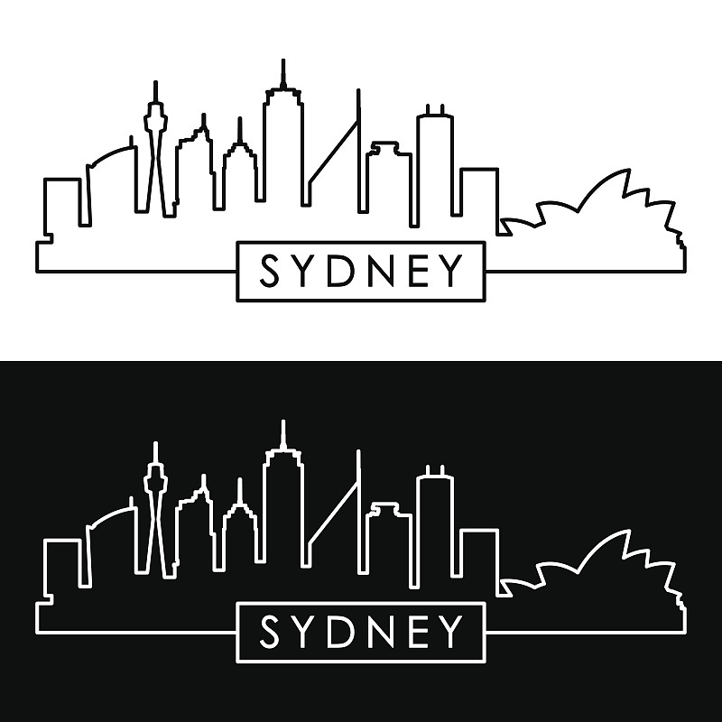悉尼,城市天际线,矢量,高雅,直的,活页夹,线条画,澳大利亚,轮廓,著名景点