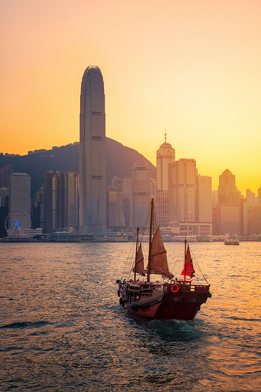 旅行者,传统,木制,维多利亚港,船,观光船,舢板船,大洋洲,摩天大楼,热情