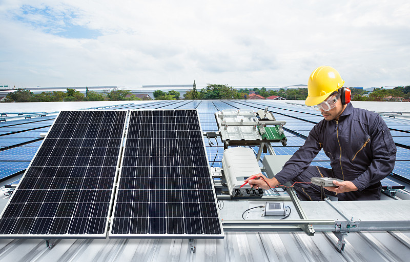太阳能电池板,工程师,工厂,屋顶,设备用品,可再生能源,适配器,计量器,车站,电源