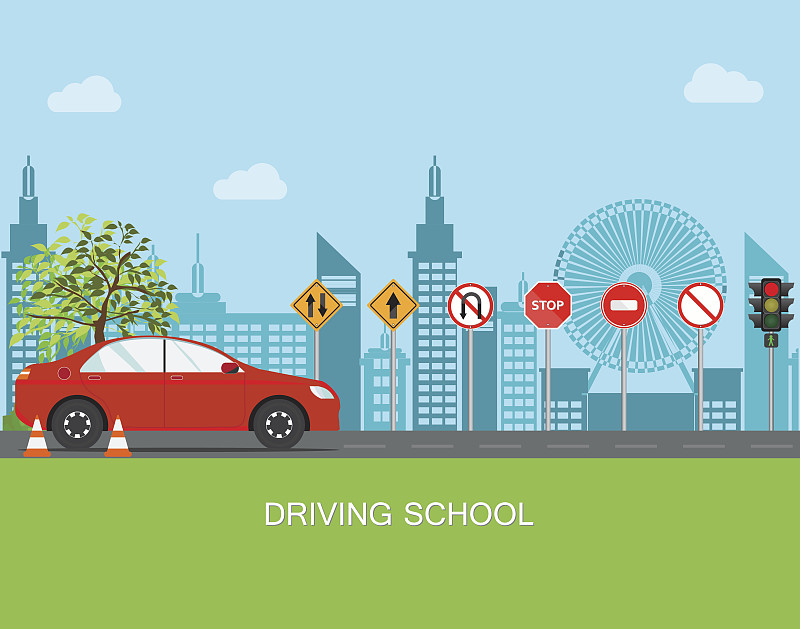 汽车,交通标志,驾校,驾驶执照,学开车,安全的,司机,培训课,路,知识