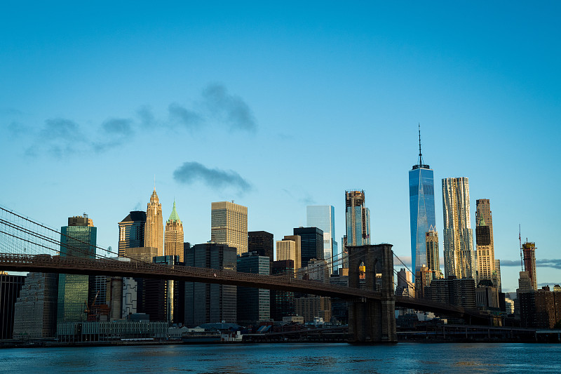 下曼哈顿区,城市天际线,东河,华尔街,布鲁克林桥,曼哈顿金融区,城市扩张,吊桥,纽约,曼哈顿