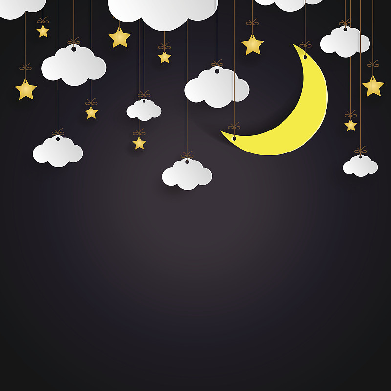 月亮,星星,云,艺术,纸,高雅,悬挂的,星形,就寝时间,云景