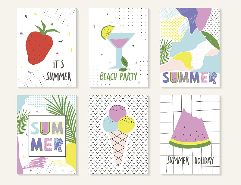 贺卡,夏天,矢量,基本粒子,西瓜,冰淇淋,夏威夷,大暑,太平洋岛屿,热带气候