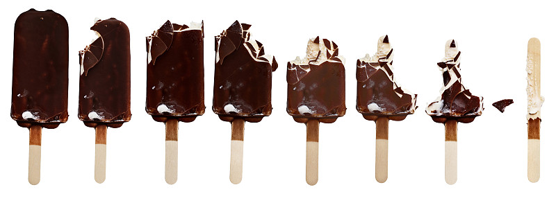 咬过,冰淇淋,雪糕,巧克力冰淇淋,巧克力涂层,顺序系列,咬一口,香草冰淇淋,成组图片,冷冻食物
