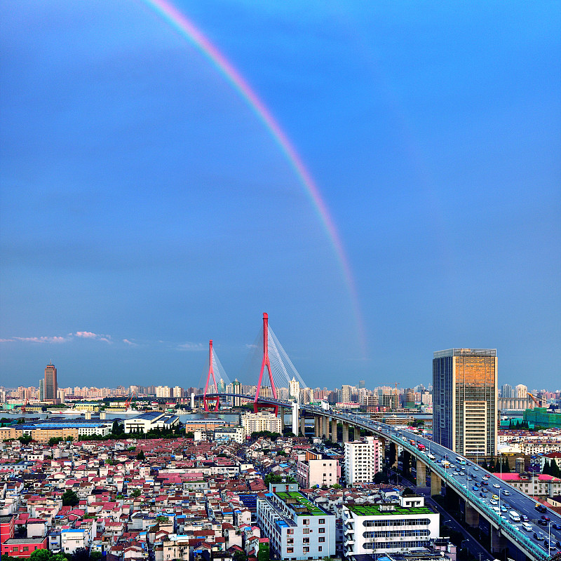 都市风景,彩虹,上海,自然美,雷雨,修改系列,杨浦大桥,双彩虹,斜拉桥,高架道路