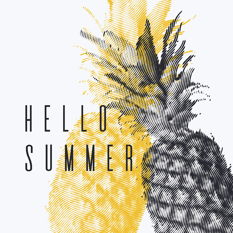 菠萝,夏天,热带水果,白色背景,你好,极简构图,现代,蒙太奇,热带植物图案