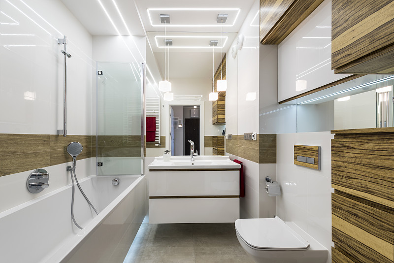 浴室,现代,室内,轻打,led灯,水龙头,水槽,宽的,角落