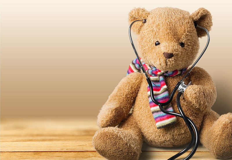泰迪熊,小熊,熊,儿科医师,身体受伤,听诊器,毛绒玩具,褐色,水平画幅,无人