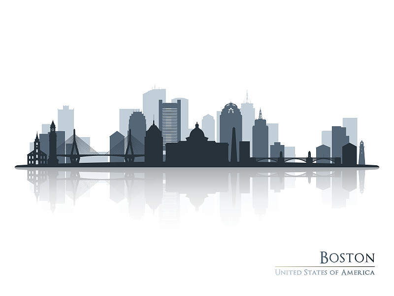 城市天际线,绘画插图,矢量,波士顿,马萨诸塞,桥,轮廓,高大的,都市风景,外立面