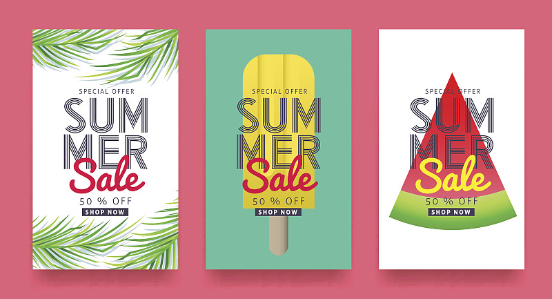 夏天,折扣商店,春天,热带植物图案,西瓜,冰淇淋,贺卡,边框,水平画幅