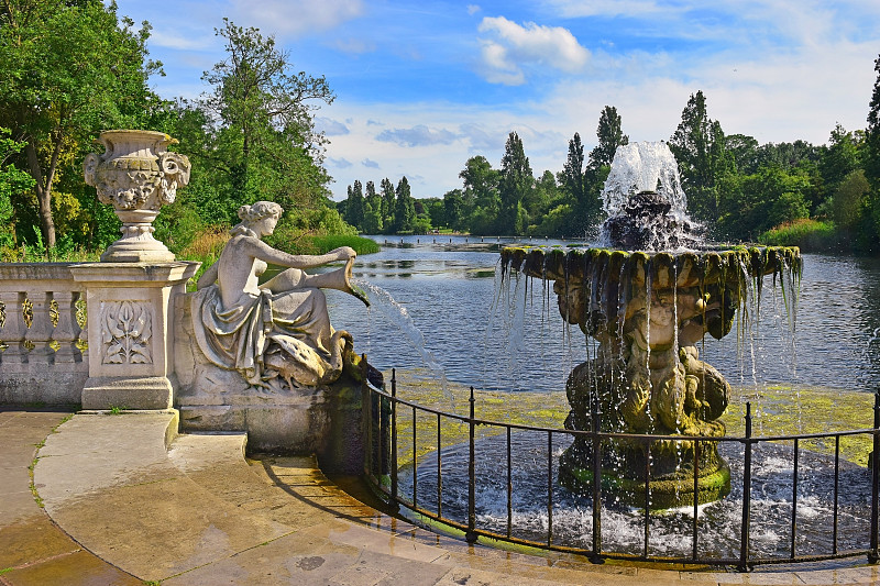 海德公园,伦敦,园林,意大利,肯辛顿花园,赫德公园,蛇型湖,喷泉,水,美