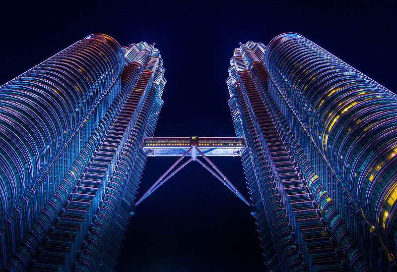 双峰塔,吉隆坡,马来西亚,夜晚,塔,双胞胎,武吉免登,空中走廊,霓虹色,路灯