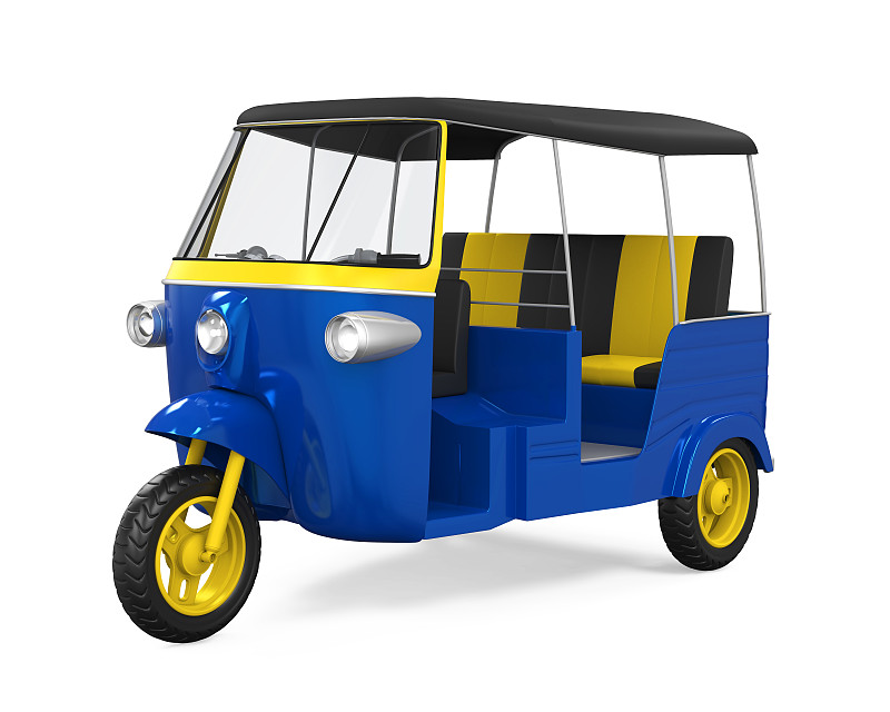 机动三轮车,蓝色,分离着色,载客三轮车,黄包车,三轮车,小型摩托车,出租车,车轮,水平画幅