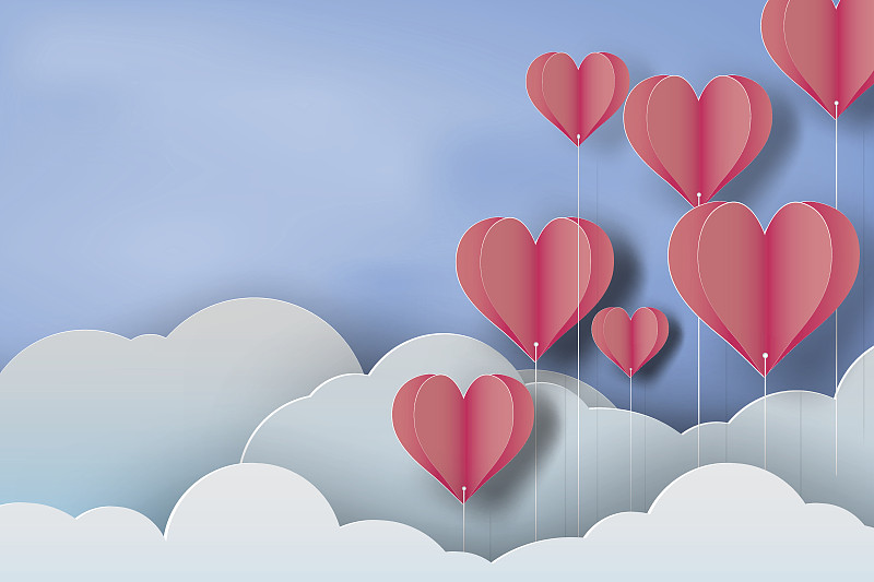 心型,气球,纸,艺术,天空,矢量,蓝色,红色,背景,情人节