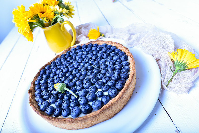 蓝莓,早晨,蛋糕,早餐,浆果,点心派,桌子,白色,夏天,乡村风格
