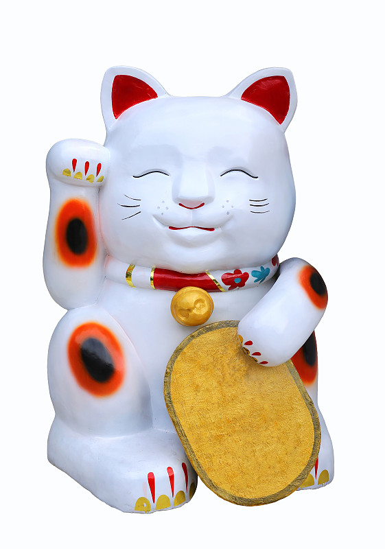 招财猫,日本,白色背景,分离着色,大杓鹬,玉器,传统舞,代表,黄金,垂直画幅