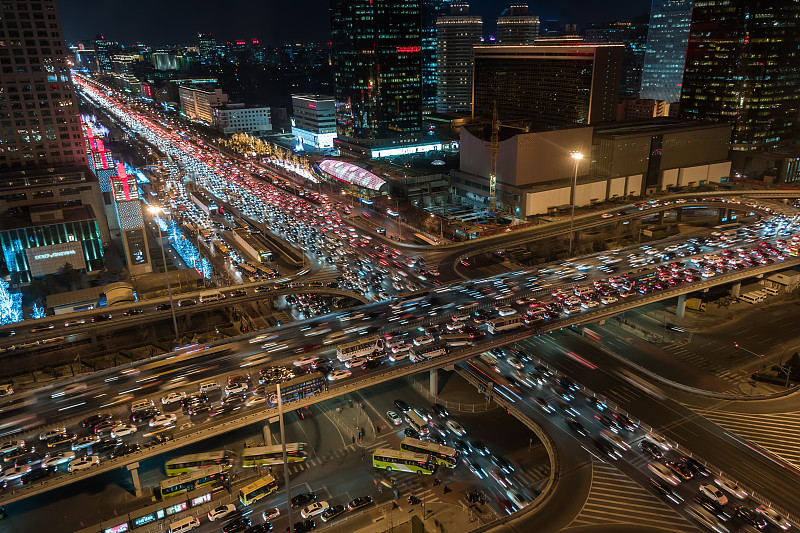 交通堵塞,北京,交通,混沌,十字路口,多车道公路,路口,高架道路,复杂性,航拍视角