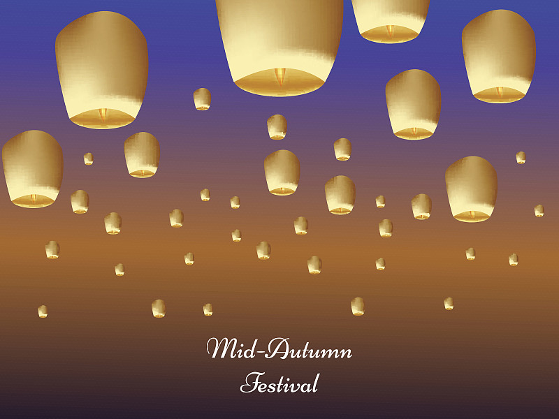 绘画插图,秋天,背景,传统节日,中间,贺卡,艺术,灯笼,水平画幅,月亮
