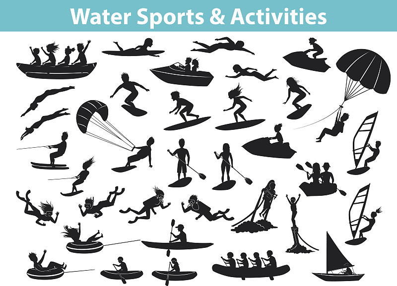 水,夏天,运动,海滩,休闲活动,水肺潜水,装管,绘画插图,床垫,滑翔伞滑雪