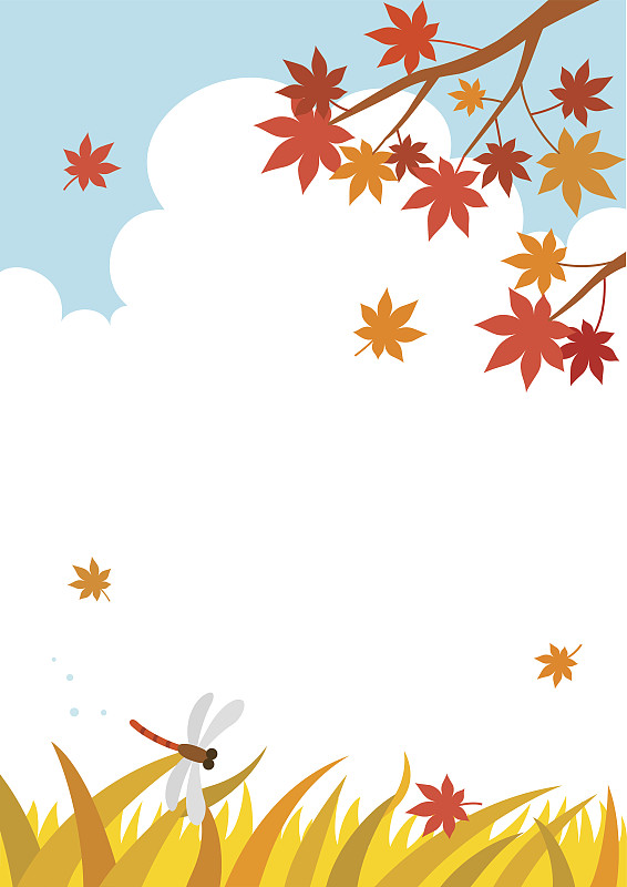蜻蜓,地形,秋天,枫树,垂直画幅,天空,风,干草,云,绘画插图