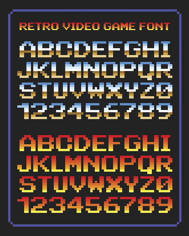 字体,计算机游戏,40-80年代风格复兴,垂直画幅,字母,黄金,绘画插图,色彩渐变,时尚,拱廊