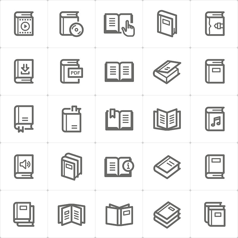 绘画插图,书,矢量,轮廓,图标集,办公室,艺术,书店,符号