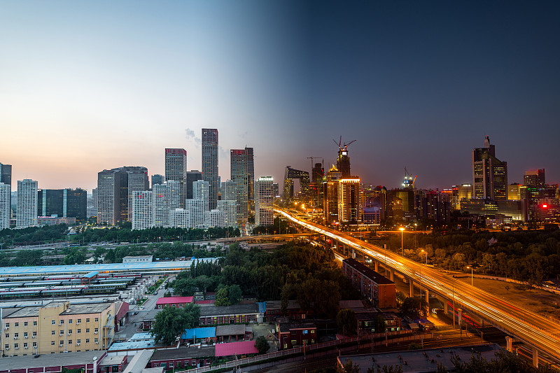 北京,白天到夜晚,高视角,日夜转换系列,朝阳区,白昼,当地著名景点,夜晚,长时间曝光,国际著名景点