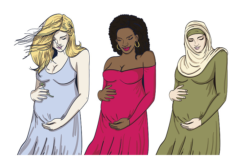 绘画插图,留白,矢量,女人,孕检,生日,青年人,大家庭,女婴