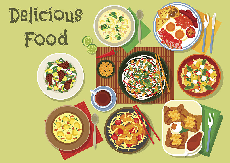 早餐,盘子,图标,健康食物,炖鱼,餐具,豆,汤,鱿鱼,泰国食品