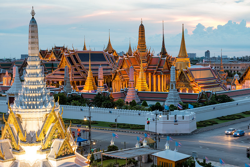 寺庙,泰国,曼谷,玉佛寺,名声,天空,水平画幅,夜晚,无人