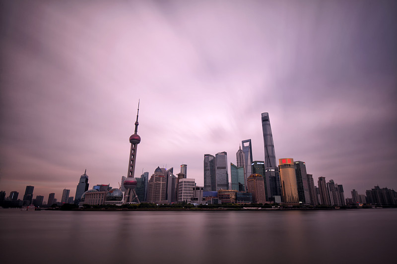 上海,城市天际线,黄昏,水,天空,水平画幅,云,无人,曙暮光,黄浦江
