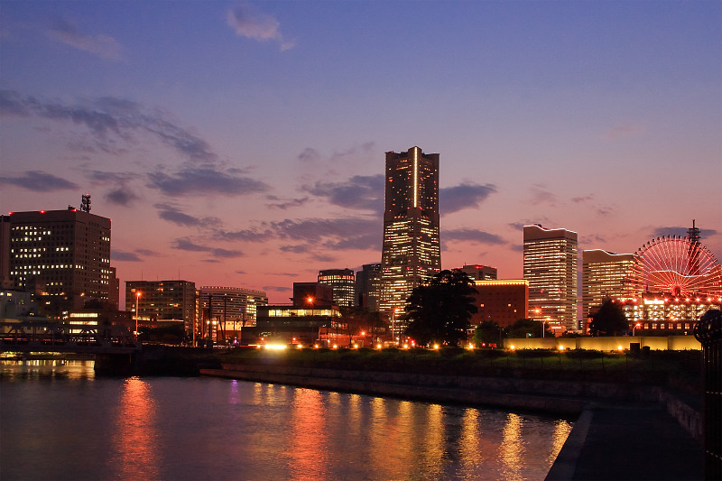 夜晚,横滨高速铁路,天空,留白,城镇景观,水平画幅,云,无人,海港,户外摄影素材,汇图网www.huitu.com