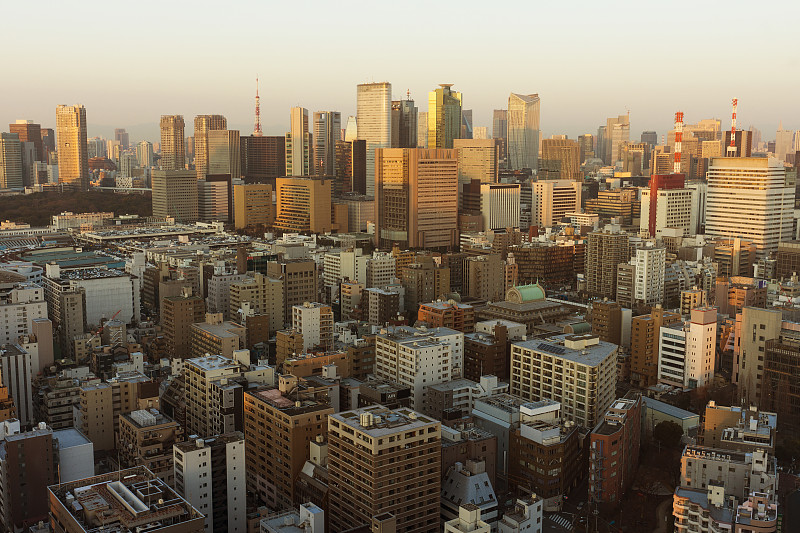 全景,东京,东京塔,旅游目的地,水平画幅,建筑,无人,城市天际线,日本,早晨