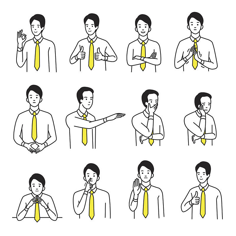 做手势,手势语,绘画插图,性格,卡通,男商人,底片,人的脸部,领带,矢量
