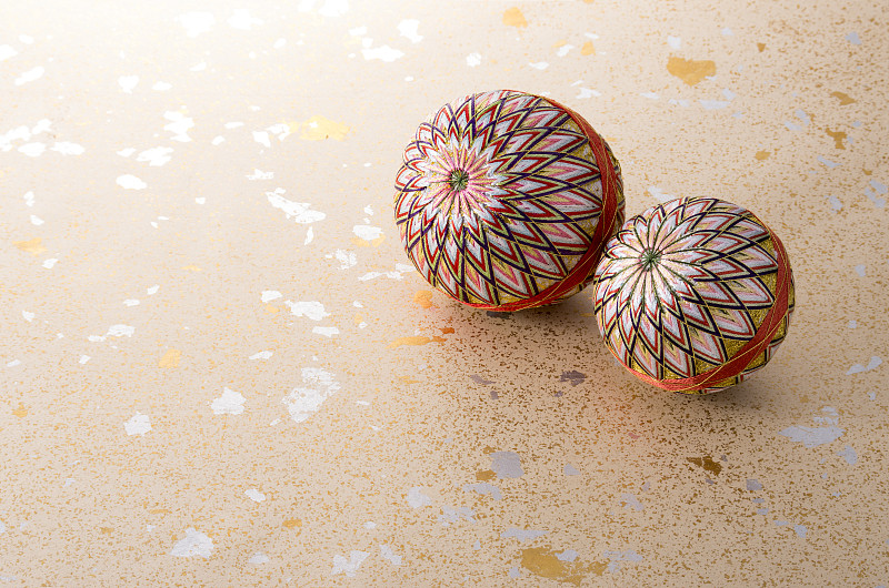 日本的传统线球,马里,装饰品,和纸,新年卡,留白,水平画幅,无人,新年,传统