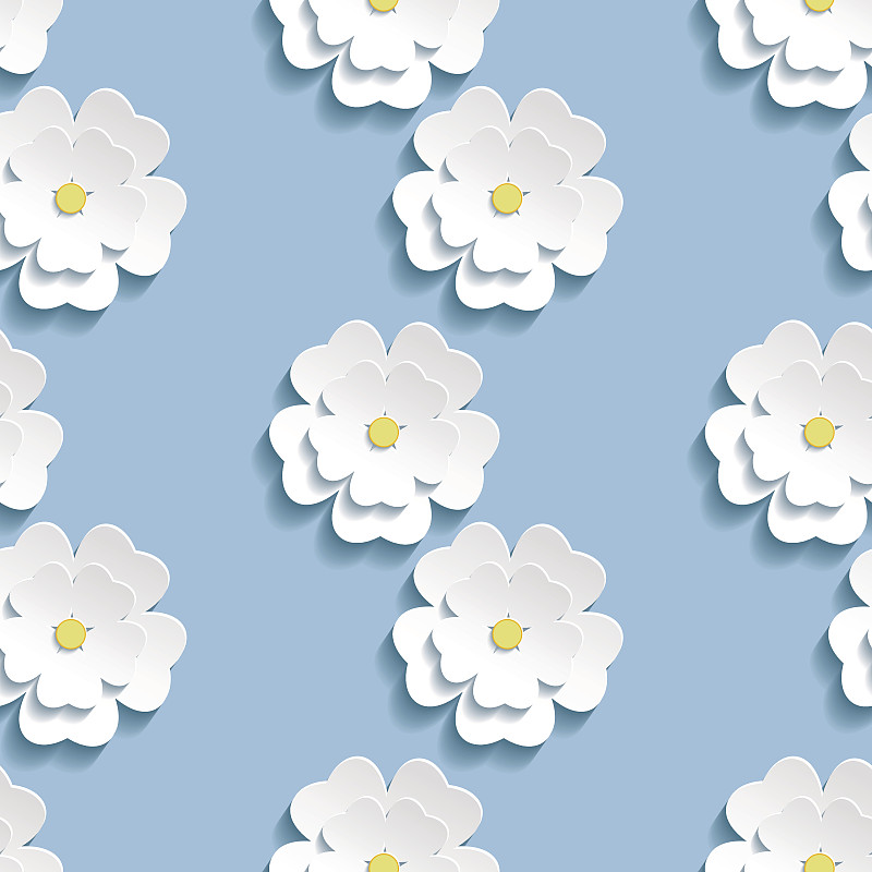 四方连续纹样,白色,背景,三维图形,樱之花,极简构图,开花时间间隔,花头,折纸工艺,樱花