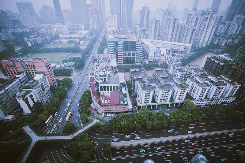 高视角,天河区,广州,建筑,城市生活,天空,水平画幅,无人,陆用车,交通