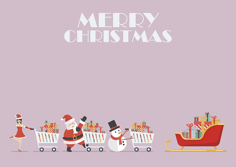 圣诞老人,购物车,雪人,动物雪车,女孩,圣诞老公,贺卡,新的,水平画幅