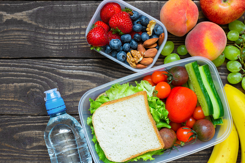 蔬菜,水果,三明治,午餐盒,水瓶,无人,铅笔,水,水平画幅,素食