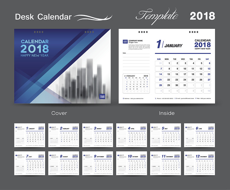 模板,商务,蓝色,日历,计划书,2018,12到15个月,台历,想法,布置