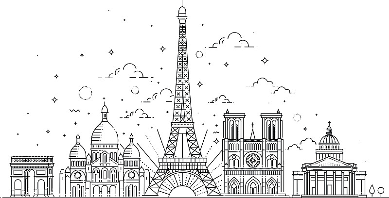 国际著名景点,建筑,巴黎,纪念碑,档案,绘画插图,旅行者,都市风景,建筑业